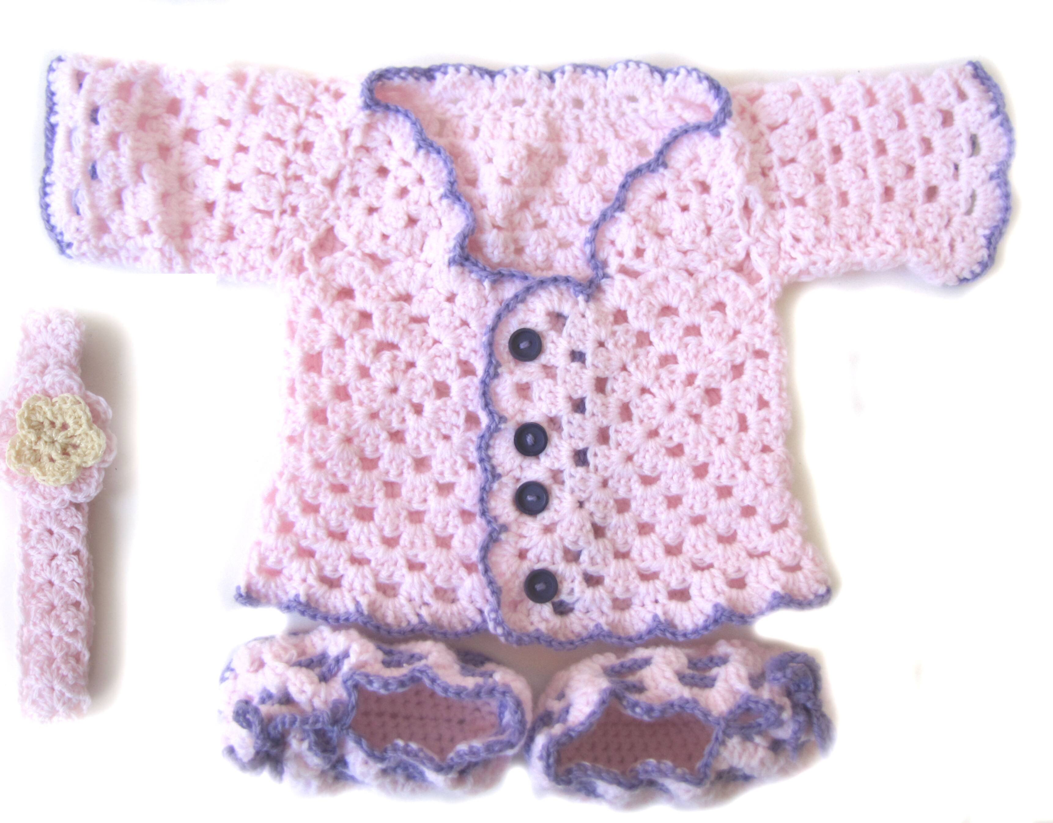 KSS Pink Sweater/Jacket, Headband and Booties Set (6 Months) - Click Image to Close